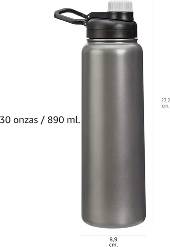 Vista 5 de Amazon Basics Botella de agua grande con aislamiento de acero inoxidable, tapa de boquilla, 30.1 onzas, gris