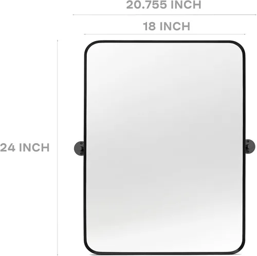 Vista 3 de Espejo de baño rectangular pivotante de 18 x 24 pulgadas, inclinable, biselado, con marco de metal negro, espejos de tocador para pared, vidrio