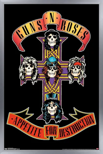 Vista 17 de Trends International Guns N' Roses - Póster de pared con cruz, 14.725 x 22.375 pulgadas, versión con marco de madera tipo granero Versión enmarcada