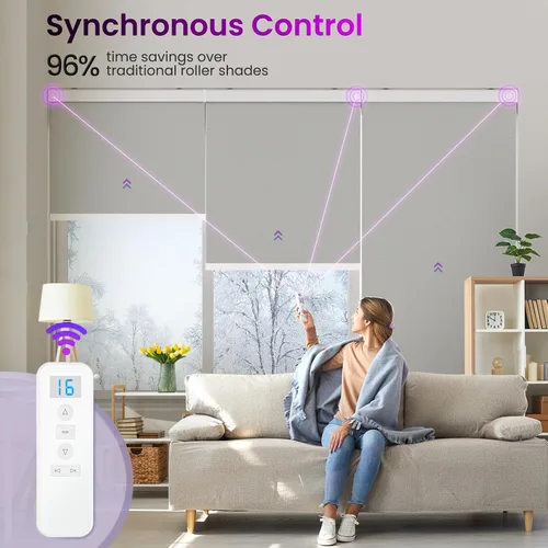 Vista 3 de Astomi Persianas enrollables motorizadas para ventanas, persianas inteligentes opacas para interiores, control remoto y de voz sin esfuerzo