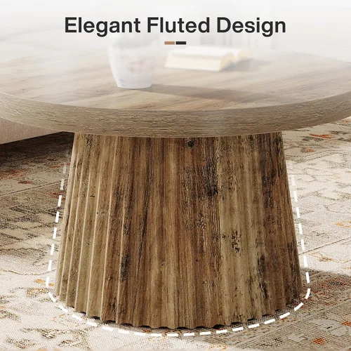 Vista 5 de Tribesigns - Mesa de café, mesa de café redonda pequeña de 31.5" de estilo granja con base de tambor estriada, mesa central de acento boho moderna
