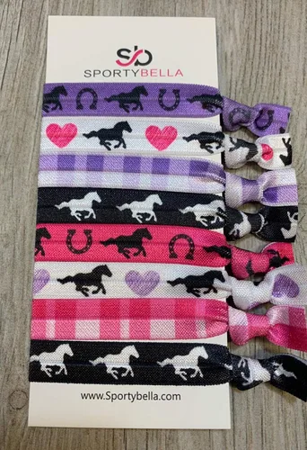 Vista 8 de Infinity Collection Lazos para el pelo de caballo, 8 piezas, accesorios para el cabello rosa/morado para niñas. Juego de elásticos para el cabello