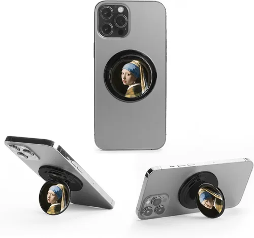 Vista 9 de HANDL O MagSafe - Agarre y soporte de cuero negro para teléfono, agarre magnético extraíble, soporte retráctil para dedos POPL Tap-to-Share Contact