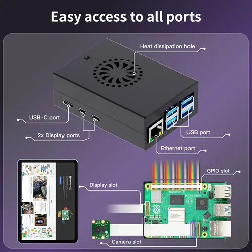 Vista 8 de TRASKIT Basic kit for Raspberry Pi 5 4GB RAM,PI5 Case, Active Cooler and Pi 5 4GB Single Board Included