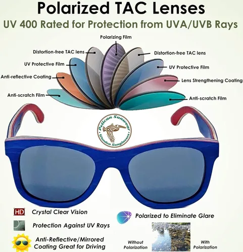 Vista 4 de Gafas de sol de madera Polarizadas Marco de madera vintage 100% protección UVAUVB Funda de bambú Hombres y mujeres