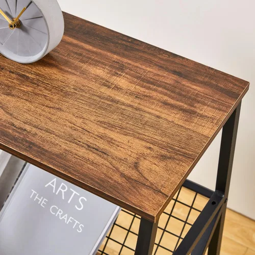 Vista 5 de VECELO Mesita de noche de 3 niveles con soporte para revistas en forma de V, mesita de noche pequeña con estante de almacenamiento abierto para sala