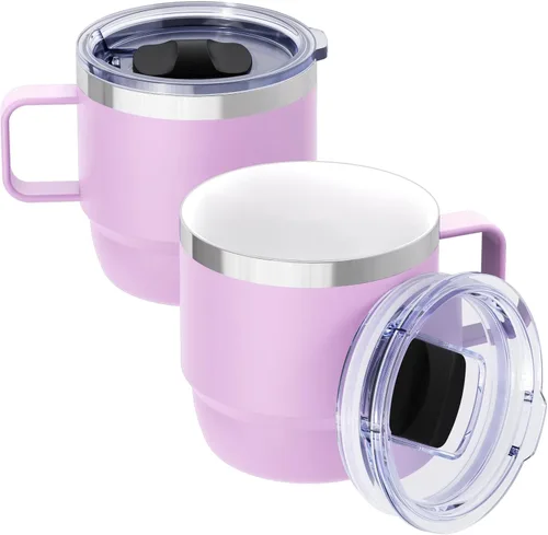 Vista 10 de Taza de café pequeña de 8 onzas con tapa deslizante magnética y asa, acero inoxidable 18/8 con forro de cerámica, doble pared aislada al vacío
