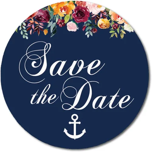 Vista 11 de Darling Souvenir 45 piezas amarillo redondo floral & Anchor Save the Date pegatinas DIY sobre Sellos - 1.6 pulgadas
