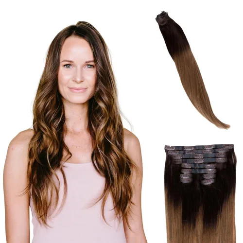 Vista 9 de BFB Hair Extensiones de cabello con pinzas para mujer, extensiones de cabello humano real, color rubio beige con reflejos rubios, 21 pulgadas, 10