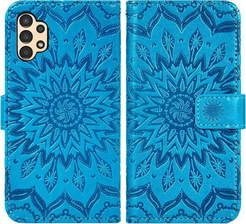 Vista 5 de Asuwish Funda de teléfono para Samsung Galaxy A13 LTE 4G con protector de pantalla de vidrio templado y funda delgada de cuero, soporte para Azul