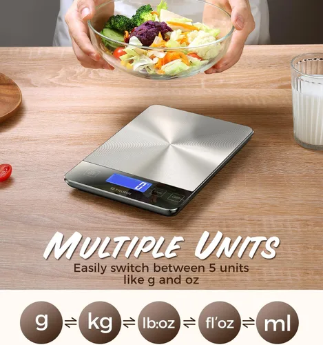 Vista 5 de Báscula de alimentos de 33 libras, báscula digital de cocina de grado NASA, mide con precisión gramos y onzas para hornear y cocinar, vidrio