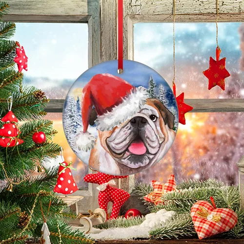 Vista 8 de Adorno de Bulldog Inglés para la Primera Navidad 2023, adorno para árbol de Navidad, decoración de árbol de Navidad de Papá Noel, adorno colgante