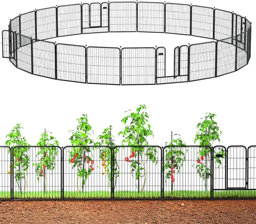 Vista 11 de Valla de jardín al aire libre con puerta, paquete de 6 unidades de 32 pulgadas de alto x 14 pies de largo, metal resistente, valla decorativa