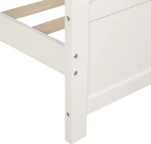 Vista 8 de Flieks Sofá cama de madera maciza, tamaño individual, cama multifuncional para niños, no requiere somier, color blanco