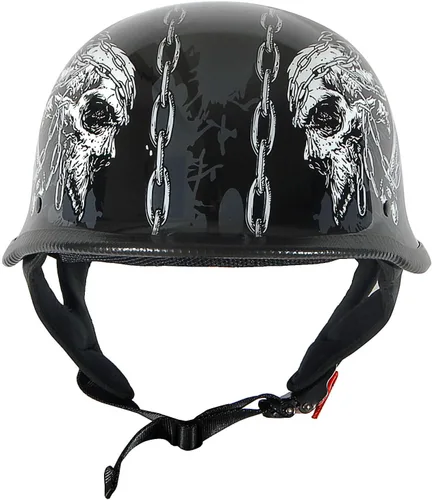 Vista 2 de 1Storm Casco de motocicleta de estilo abierto con diseño de media cara alemán con certificación DOT: HKY602 Calavera con cadena Calavera de cadena