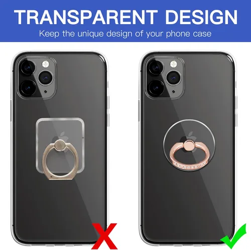 Vista 3 de Soporte transparente de anillo para teléfono celular, con sujetador de dedo y rotación de 360 grados