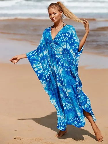 Vista 5 de Vestidos caftán para mujer, estampado étnico, vestido de playa estilo caftán, talla grande, salida de baño