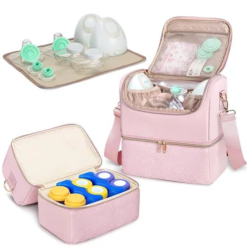 Vista 8 de Fasrom - Bolsa de extractor de leche portátil, bolsa de bombeo con compartimento enfriador Compatible with Momcozy, Eufy and Medela Hands Free