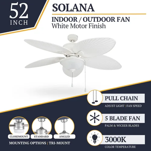 Vista 3 de Prominence Home Solana 80018-01 Ventilador de techo tropical para interiores y exteriores de 52 pulgadas con luz, cadena de tracción, tres opciones