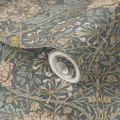 Vista 2 de Muestras de papel tapiz autoadhesivo – Papel tapiz de damasco floral neutro, artes y manualidades, diseño victoriano de jardín inglés Morris
