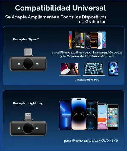 Vista 11 de Micrófono Lavalier inalámbrico para teléfonos iPhone y Android, micrófono de solapa con clip AI Noise Reduction & Hi-Fi Audio & 24H Working Time &