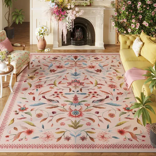 Vista 12 de Alfombra de entrada vintage con medallón floral de 2 x 3 pulgadas, lavable a máquina, alfombra de entrada de pelo bajo, suave, pequeña, alfombra