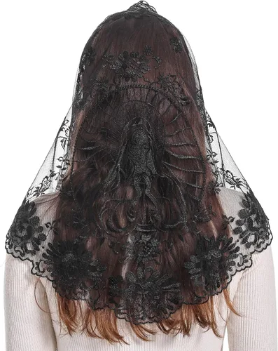 Vista 15 de Bozidol Iglesia Mantilla - Velo Católico Con Triángulo Sagrado Virgen Bordado - Velo Capilla Masa Tradicional