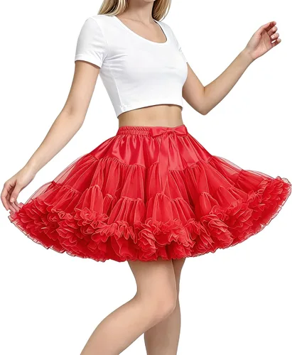 Vista 12 de Falda de Enagua de Gasa con Cintura Elástica para Mujer, Falda de Tul Tutú Esponjosa de Princesa para Ballet y Danza, Enaguas Falda Interior Negro1