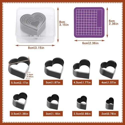 Vista 2 de Herramienta de corte de cuero, 8 piezas, suministros de punzón de cuero 8 Sizes High Carbon Steel Heart Leather Punch Tools, Sharp Hollow Die