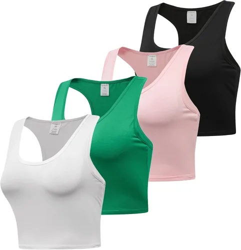 Vista 2 de Formeet17 Camiseta corta sin mangas básica para mujer, 4 piezas, cuello redondo, espalda cruzada