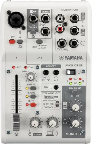 Vista 17 de Yamaha AG03MK2 Mezclador de bucle de transmisión en vivo negro de 6 canales/interfaz USB con Steinberg Software Suite