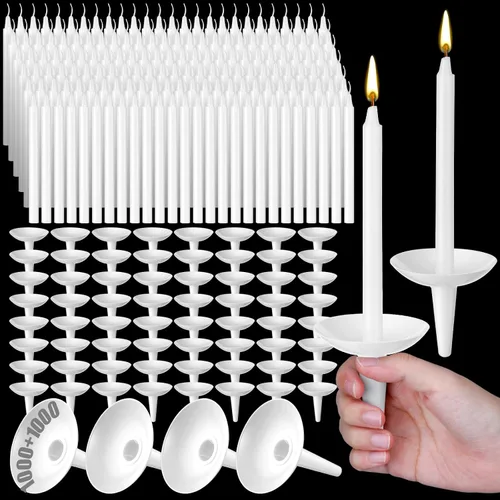 Vista 7 de MTLEE 100 juegos de velas blancas de vigilia de iglesia a granel con protectores de goteo de velas de plástico para servicio de velas, Navidad