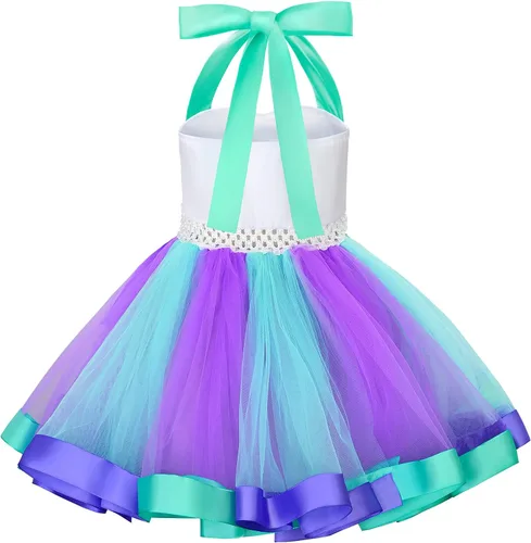 Vista 5 de Aoiviss Girls Mermaid Costume Outfit Mermaid Tutu Ariel Dress with Headband for Birthday Gifts Party Halloween Dress Up