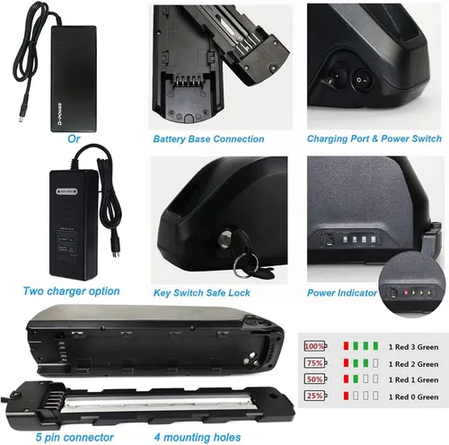 Vista 2 de BAFANG Batería de bicicleta eléctrica 48V 52V 13Ah 17.5Ah 20Ah Ebike Batería de iones de litio con cargador y llave para motor de 500W 750W 1000W