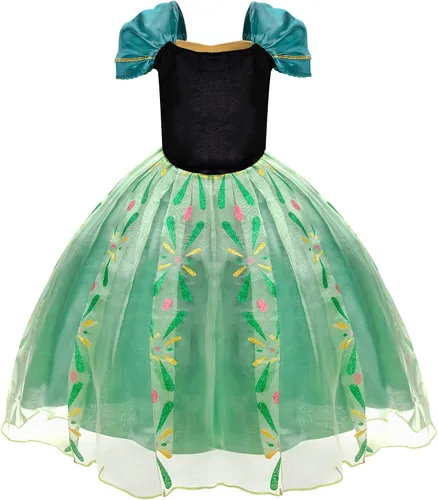 Vista 2 de GJDAMFD Princess Dress up Clothes for Little Girls Green Costume Dresses with Accessories for Halloween Birthday Party
