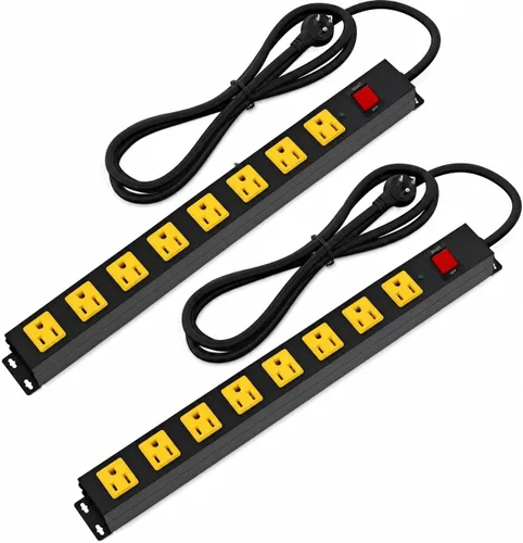 Vista 11 de Regleta de alimentación resistente de 8 tomas, protector de sobretensiones de 2700J con cable de extensión de 6 pies, regleta de metal industrial