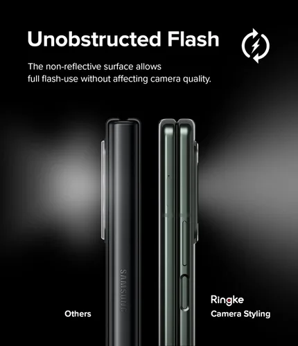 Vista 5 de Ringke Protector de lente de cámara compatible con Samsung Galaxy Z Fold 3, marco de aluminio, resistente cubierta protectora - negro