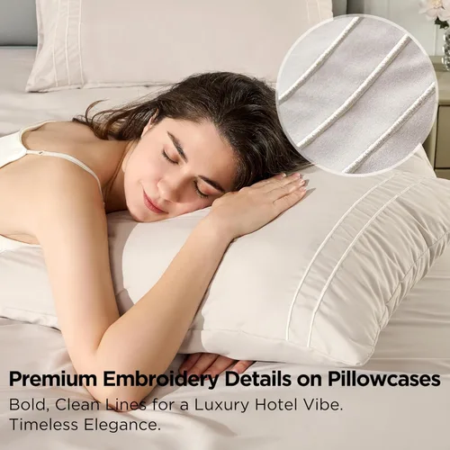 Vista 2 de Juego de sábanas tamaño individual con funda de almohada bordada, sábanas de microfibra ultrasuave de 3 piezas, comodidad de hotel de lujo, sábana