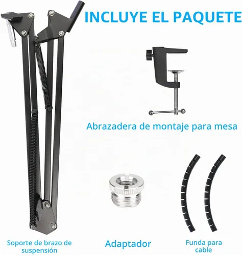 Vista 7 de YOUSHARES - Soporte de brazo de micrófono HyperX SoloCast - Brazo de boom de micrófono profesional ajustable de tijeras con funda para cables Negro