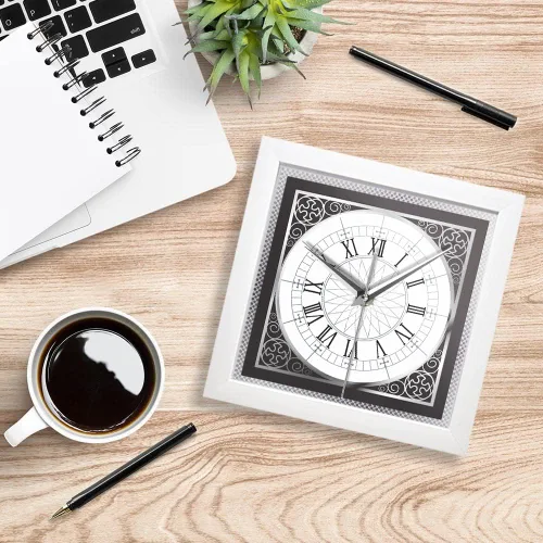 Vista 4 de Geek Alerts Reloj de pared de lujo con marco cuadrado blanco con números romanos, relojes retro, funciona con pilas, para el hogar, decorativo