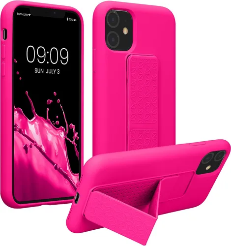 Vista 8 de kwmobile Funda para Apple iPhone 11 - Funda de TPU suave con revestimiento de silicona - Con correa de mano y función de soporte - a prueba