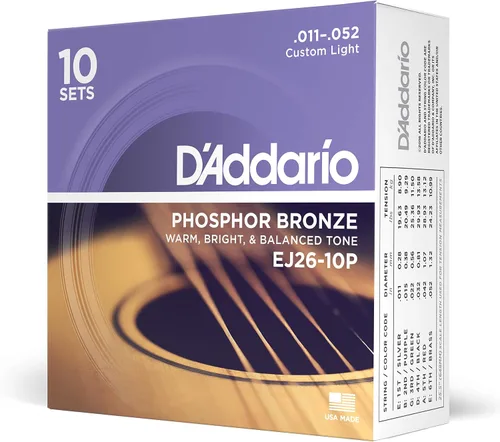 Vista 8 de Cuerdas para guitarra acústica de bronce fosforado D'Addario, blanco negro rojo azul