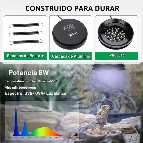 Vista 3 de UVB Light for Reptiles with Dimming, LED UVB Light Bulb Fixture for Bearded Dragon Gecko Lizard Turtle Snake, Adjustable Brightness UVA UVB Lamp for