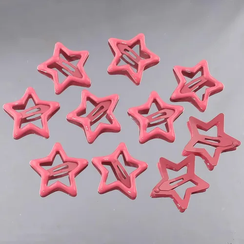 Vista 3 de 10 pinzas para el cabello con forma de estrella roja clara, pasadores para el cabello para niñas, pinzas pequeñas Y2K, antideslizantes, estrellas