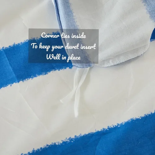 Vista 4 de Brandream Juego de ropa de cama de algodón para niños, tamaño matrimonial, juego de ropa de cama de ballena a rayas azul náutica, juego de cama