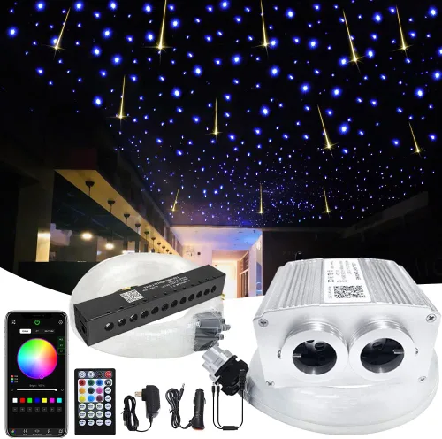 Vista 10 de Firework Kit de luces de fibra óptica parpadeantes de doble cabezal de 16 W, Bluetooth RGBW LED Starlight Headliner Kit para techo de coche, hogar