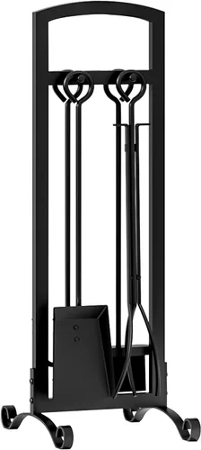 Vista 9 de Juego de herramientas para chimenea de 5 piezas, accesorios elegantes y simples para el hogar con póker, pinzas, pala, cepillo, negro