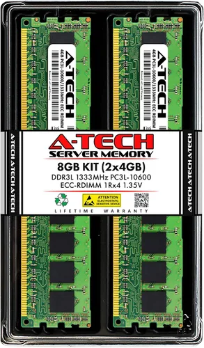 Vista 159 de A-Tech 4GB DDR3 1333MHz PC3-10600R ECC RDIMM 1Rx4 Rango único 1.5V Registrado DIMM 240-Pin Módulo de actualización de memoria RAM de servidor