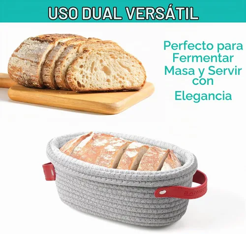 Vista 4 de Baker's Secret Juego de cestas de pan Banneton de cuerda de algodón, 2 cestas ovaladas para pan con forros y cubiertas para hornear pan artesanal