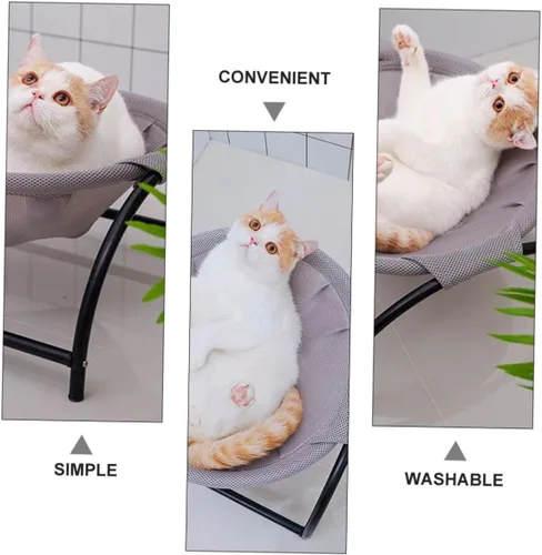 Vista 4 de Cat Hammock Bed for Pets Breathable Elevated Nest Sturdy Frame Removable Washable Design for Use for Cats Dogs Grey